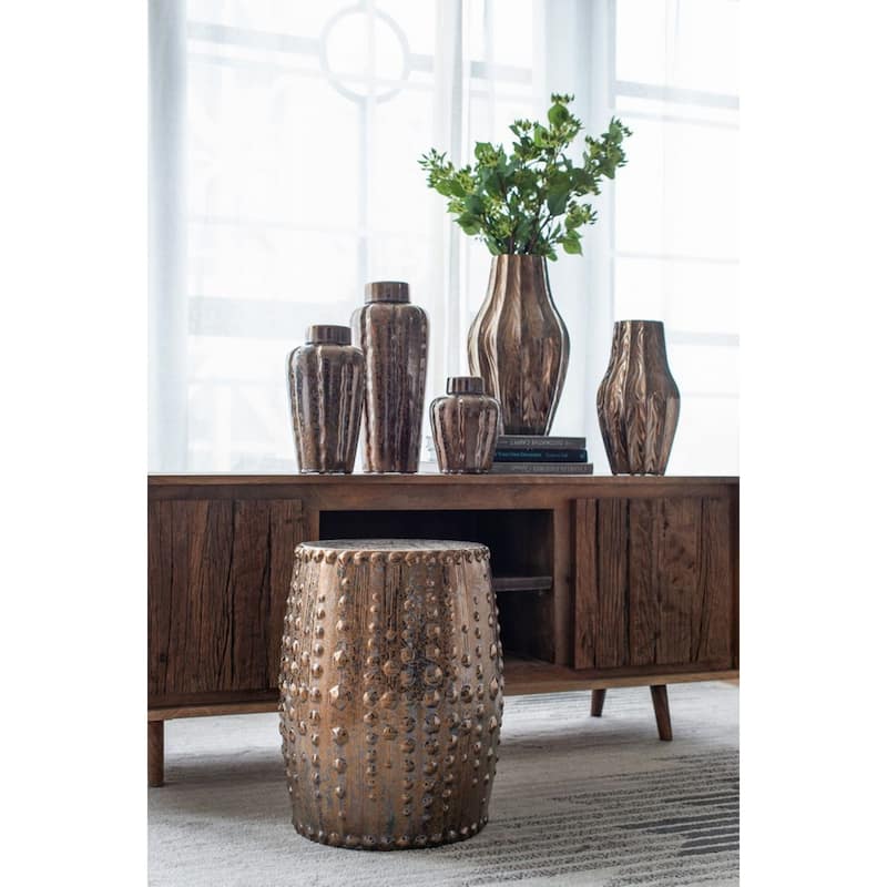 Weathered Style Ceramic Garden Stool - 18" - Bronze