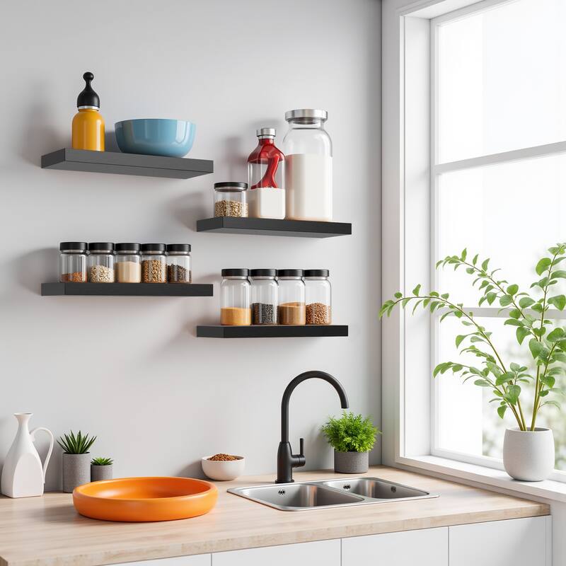 Homy Casa Wall-Mounted Floating Shelf, Set Bathroom, Functional - Wood Finish - BLK