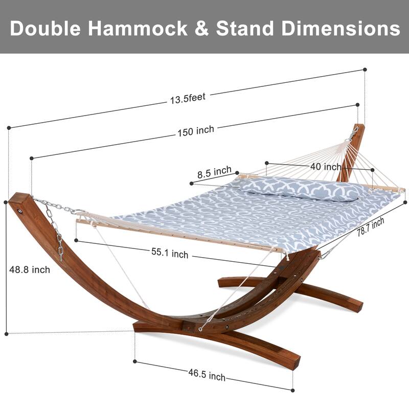 Double Spreader Bar Hammock With 13.5 ft. Wooden Stand - 162*55.1*48.8