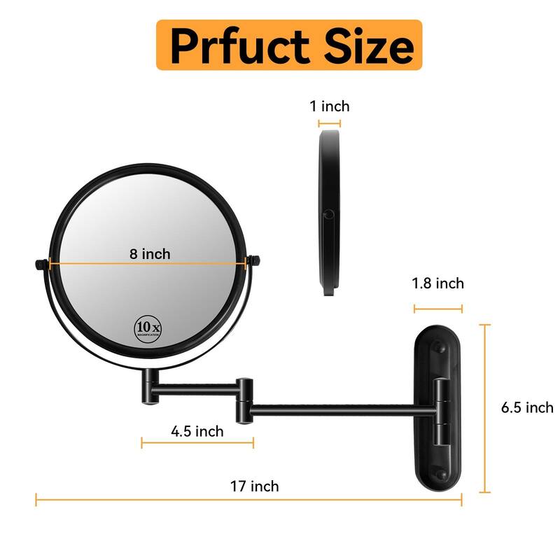 8" Wall Mounted Makeup Mirror Double Sided 1x/10x Magnification - 8''