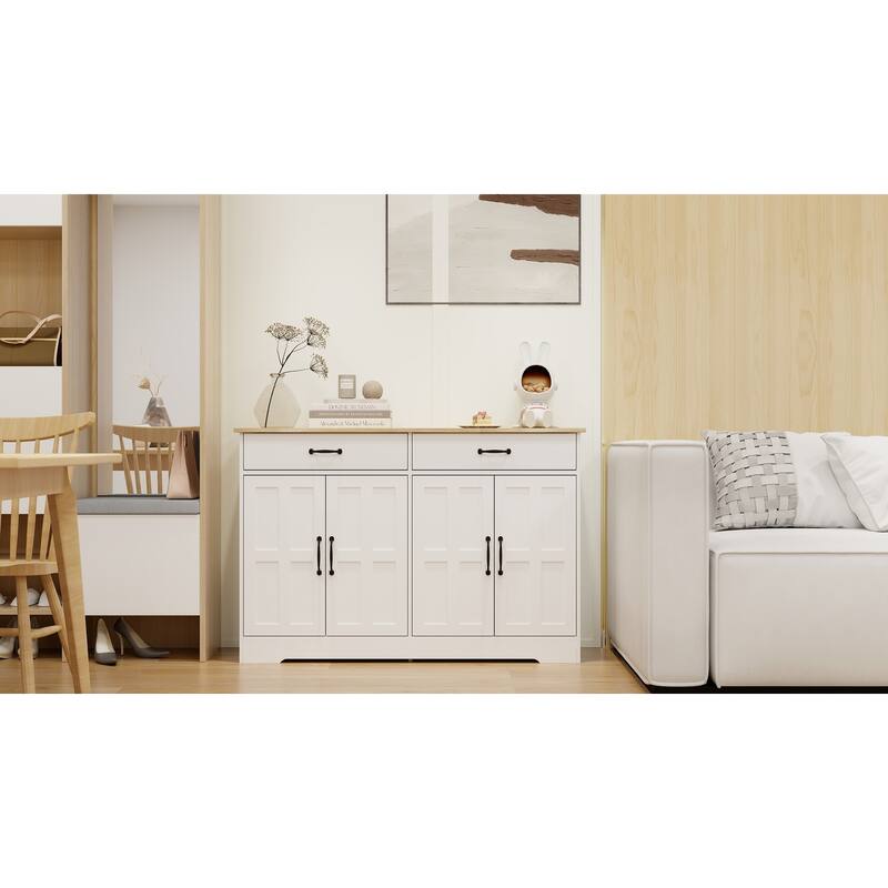Sideboard with 2 Drawers & 4 Doors, Large Capacity Kitchen Buffet Cabinet, Entryway Table with 2 Storage Shelves