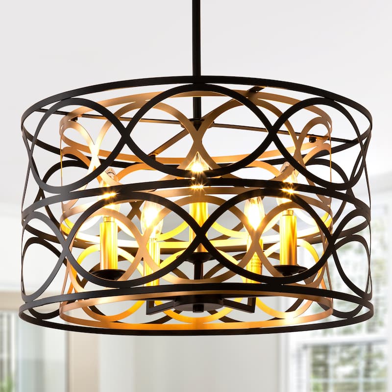 Oaks Aura Metal Chandelier,Caged Pendant Light,Modern Fixture with Adjustable Downrod and E12 Bulb Base for Living Room,Bedroom