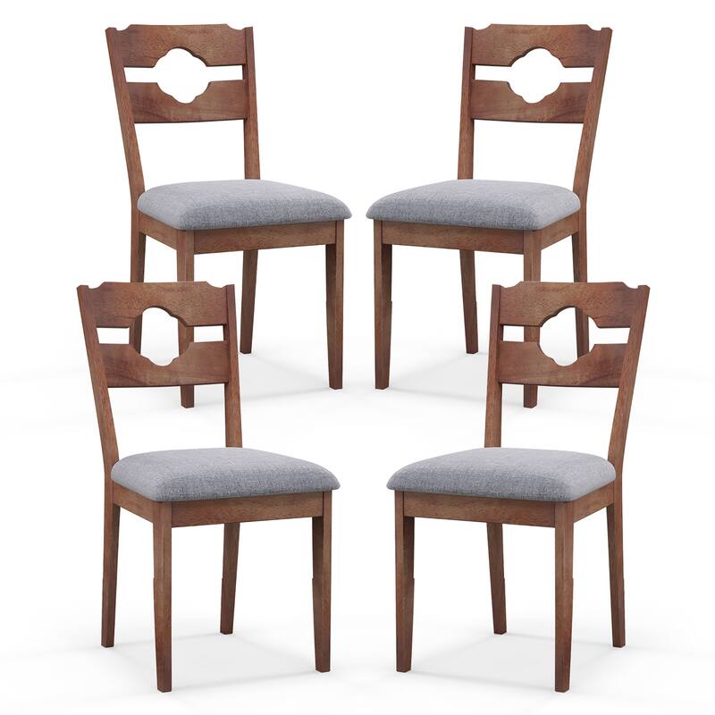 Gymax Set of 4 Dining Chair w/ Padded Seat High Back Rubber Wood Frame - Brown - Set of 4