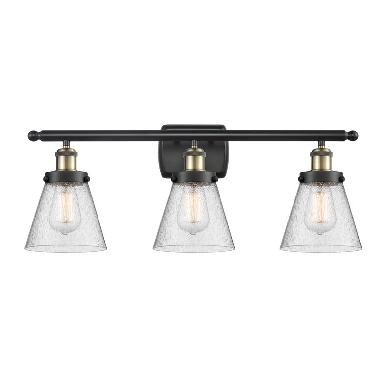 Innovations Lighting 916-3W-11-26 Cone Vanity Cone 3 Light 26" Wide - Black Antique Brass / Seedy