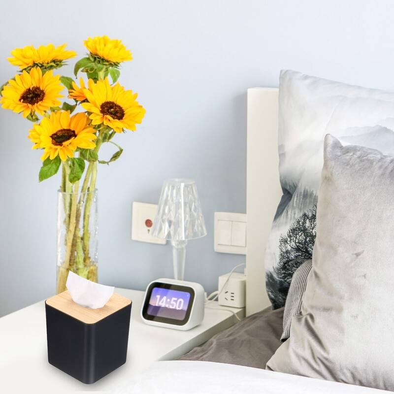 Tissue Box Cover with Bamboo Lid Square Tissue Box Holder for Home Office