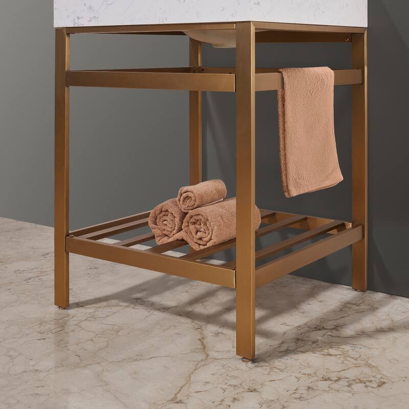 Altair Merano Stainless Steel Vanity Console with Stone Countertop and Mirror