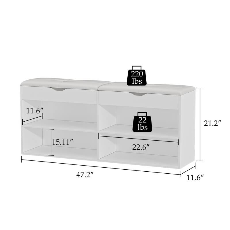 Shoe Storage Bench Padded Cushion Entryway Bench with Flip-Open Box - 47.2"Wx21.2"D