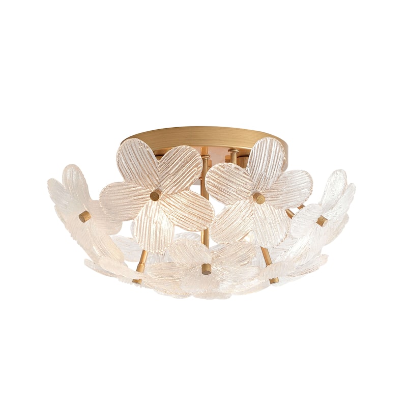 Frieda Modern 3-Light 16" Brushed Brass Clear Glass Flower Flush Mount - 16 inches in diameter x 7.5 inches H