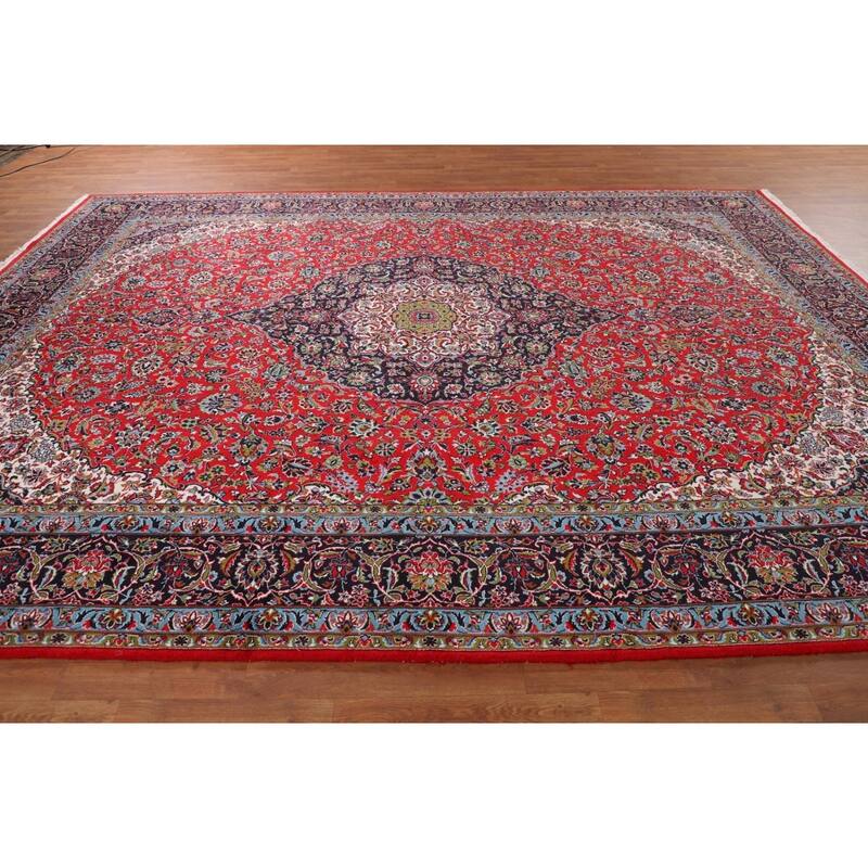 Traditional Floral Kashan Turkish Rug Medallion Machine-Made Carpet - 9'7" x 13'3"