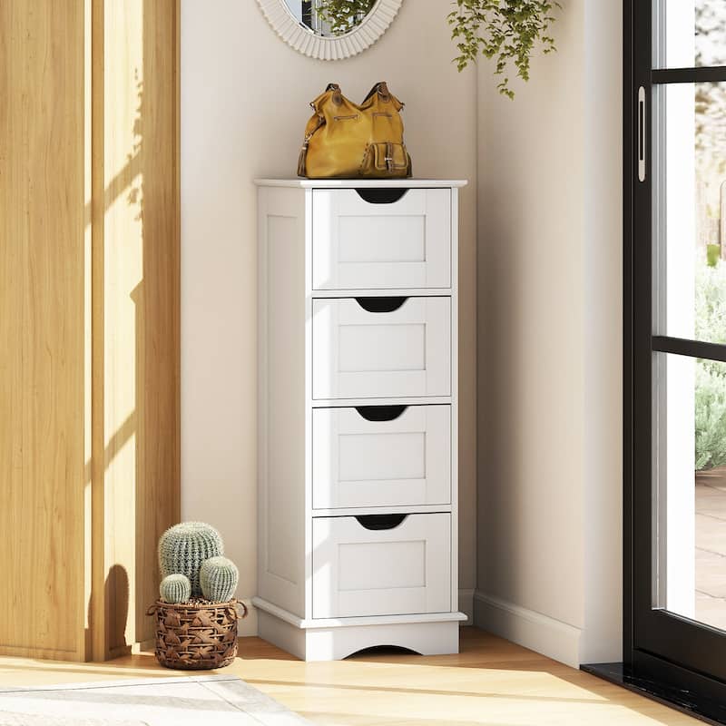 4-Drawer MDF Floor Storage Cabinet with 4 Drawers and Cutout Handles for Bathroom Bedroom Laundry Room - 12" x 12" x 32"