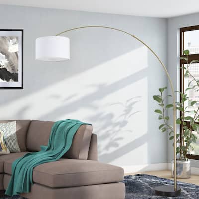 Q-Max 81" Steel Adjustable Arching Floor Lamp With Extra Large Shade and Marble Base