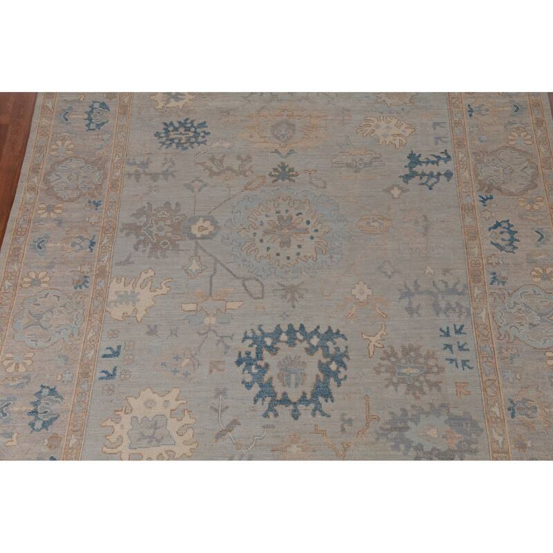 Hand Knotted Oriental 100% Wool Carpet Transitional All-Over Greys & Charcoal Oushak Area Rug - 9' 9'' X 8' 3''