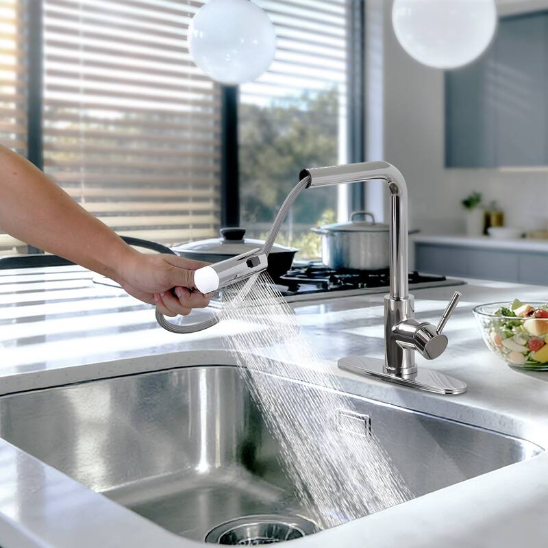 WOWOW Single Handle Waterfall Pull Down Sprayer Kitchen Faucet