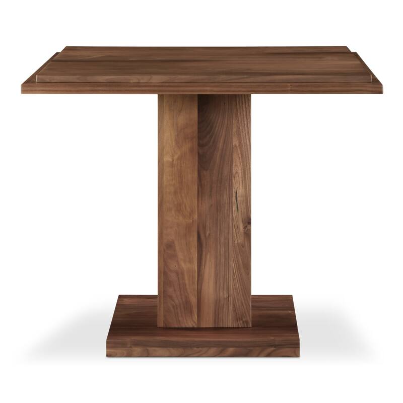 NADAAL STUDIOS Calyx Bar Table, Double Square Solid Walnut Top with Curved Edge, Square Base, Natural Walnut - Walnut Brown
