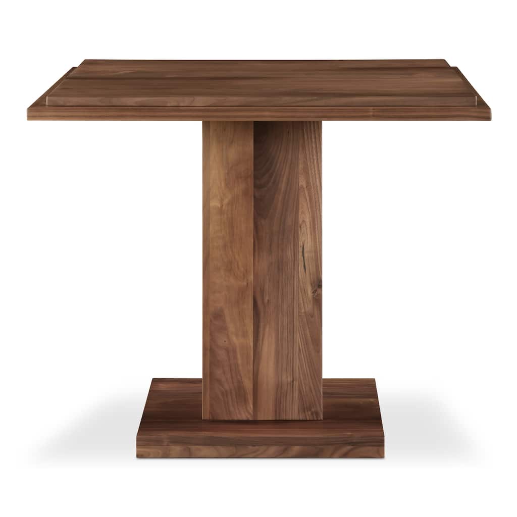 NADAAL STUDIOS Calyx Bar Table, Double Square Solid Walnut Top with Curved Edge, Square Base, Natural Walnut