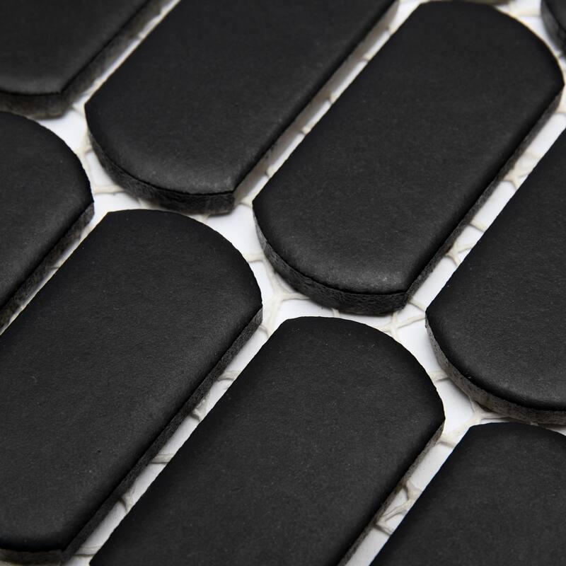 Merola Tile Hudson Capsule Matte Black 12-1/4" x 13-1/8" Porcelain Mosaic Floor and Wall Tile