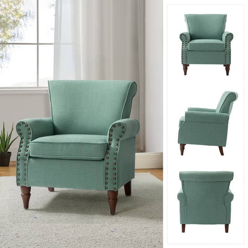 Nyctelius Upholstered Comfy Accent chair with Turned Wooden Legs and Nailhead Trim Set of 2 by HULALA HOME