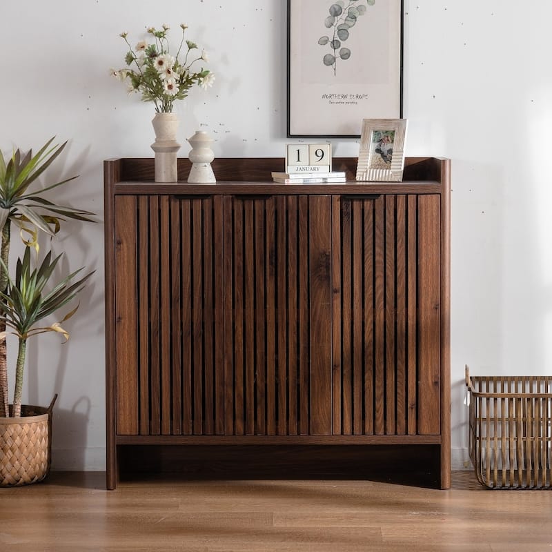 5-Tier Shoe Cabinet with Breathable Louver Doors and Adjustable Shelves