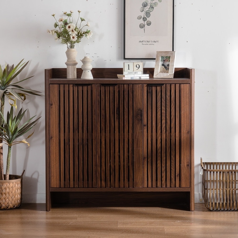 5-Tier Shoe Cabinet with Breathable Louver Doors and Adjustable Shelves