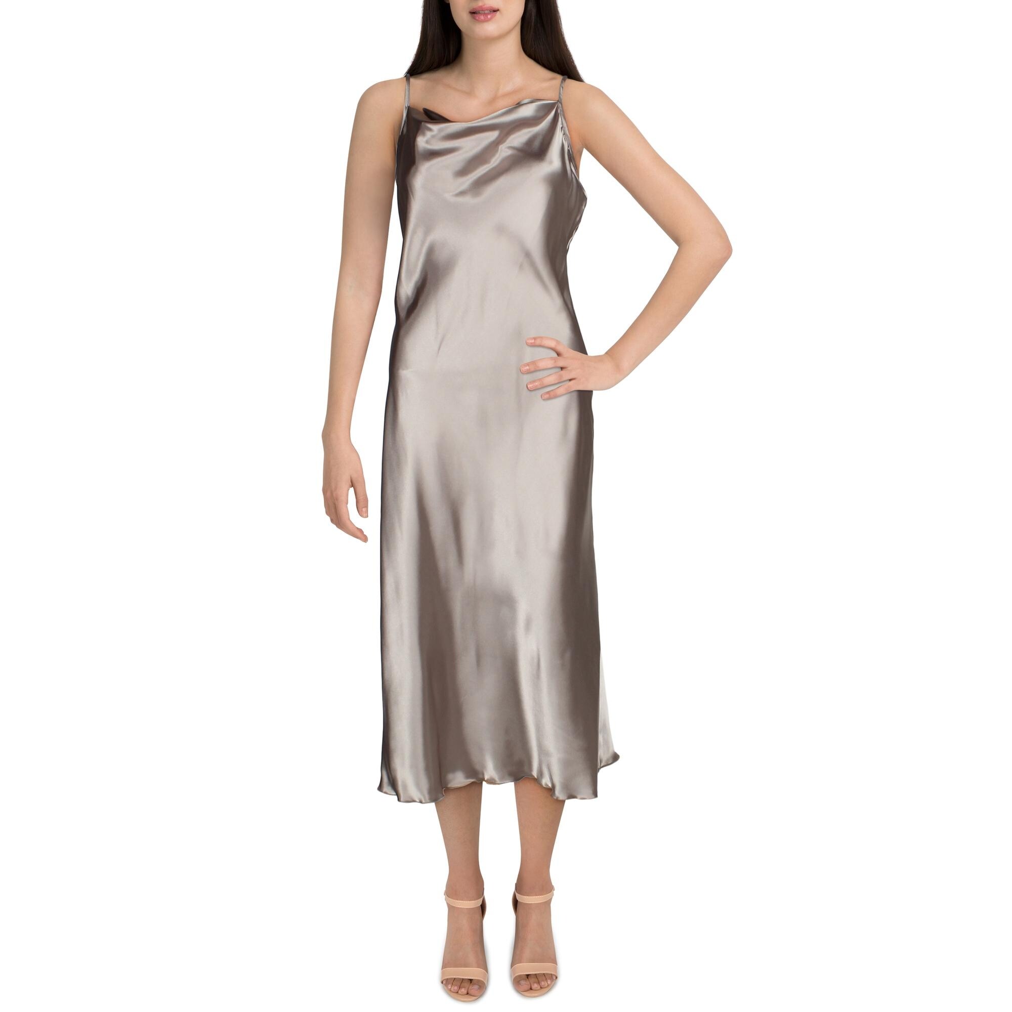 Bebe Women S Satin Draped A Line Sleeveless Midi Slip Dress Overstock