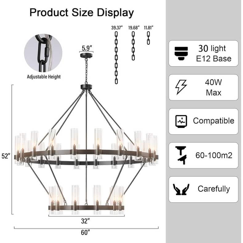 KAYLA 60" 30-Lights Gold Luxury Wagon Wheel Chandelier