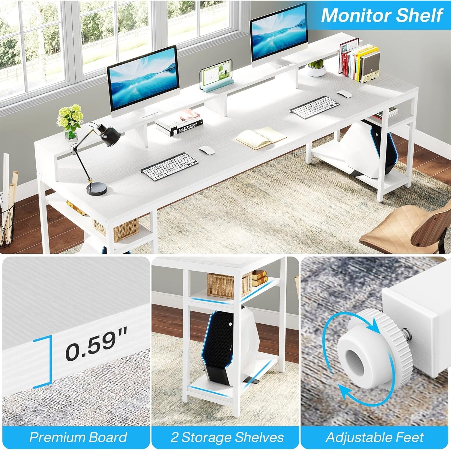 78.7 Inch Extral Long Two Person Desk, Double Computer Desk for