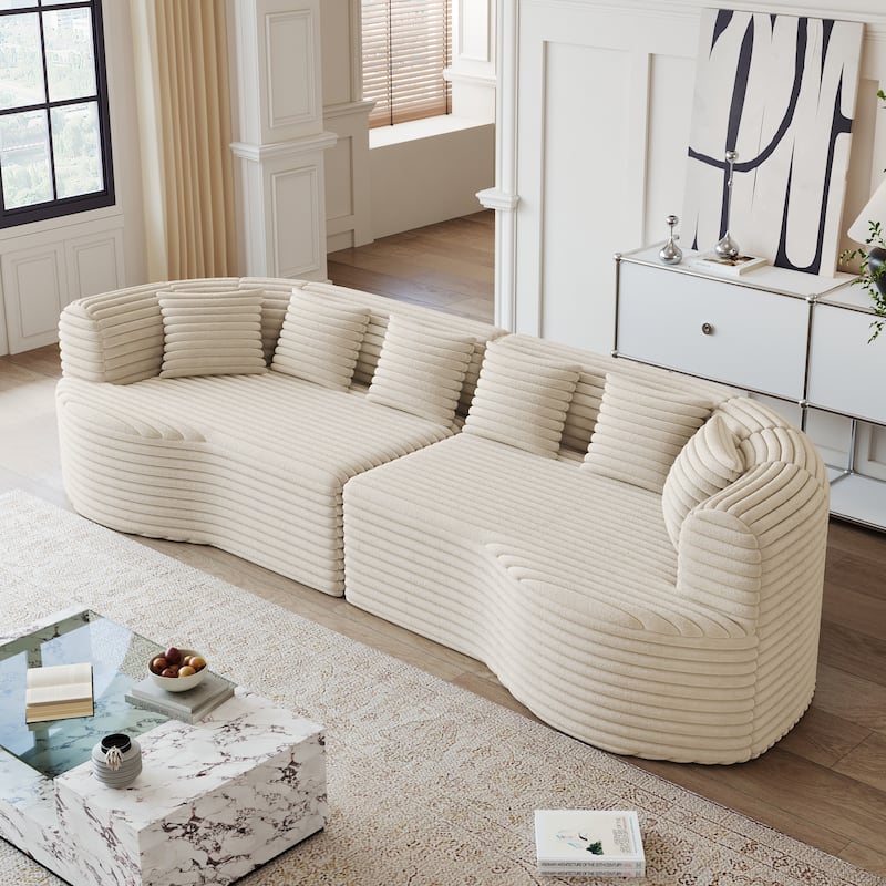 Oversized Modular Curved Sectional Sofa, Comfy Corduroy Upholstered Boneless Cloud Sofa, Memory Foam Floor Sofa with 6 Pillows