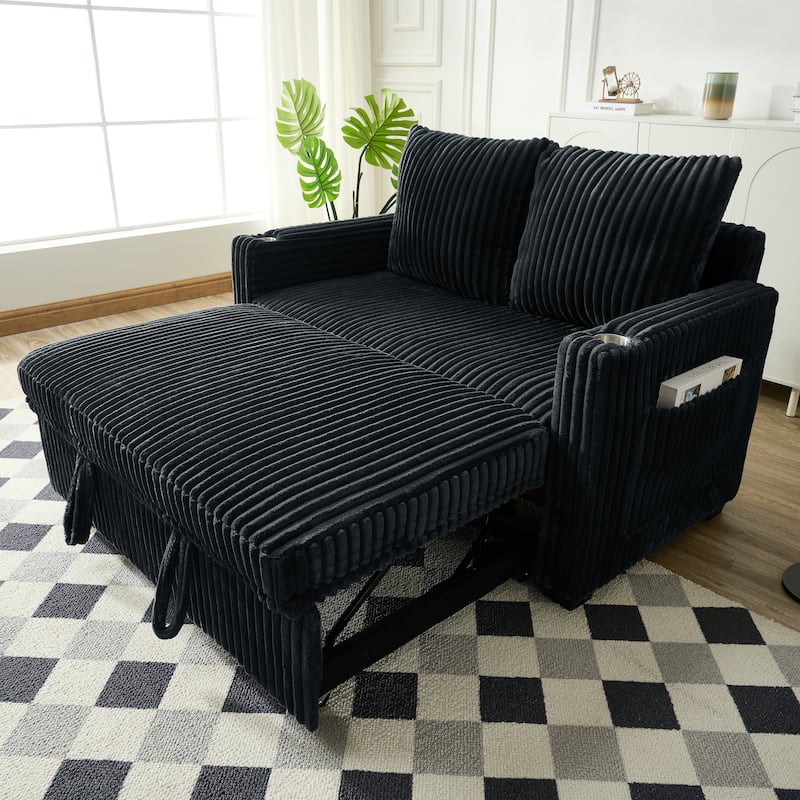 Sleeper Sofa Couch with Pull Out Bed, Convertible Sofa Bed, Loveseat Daybed with Side Pockets & USB Ports
