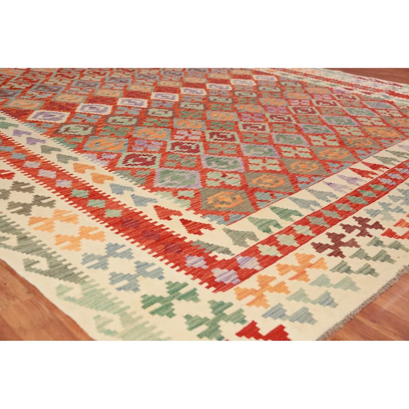 Geometric Kilim Oriental Large Rug Flatweave Tribal Wool Carpet - 10'2"x 16'0"