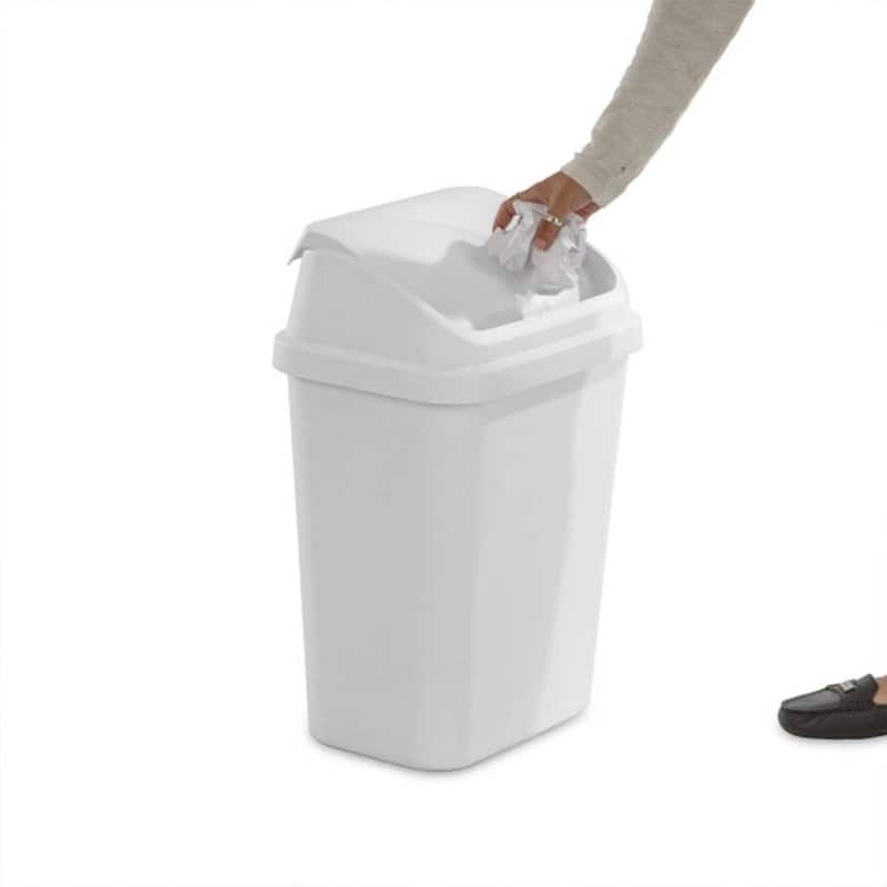 White Plastic 7.8-Gallon Swing Top Wastebaskets Set of 6