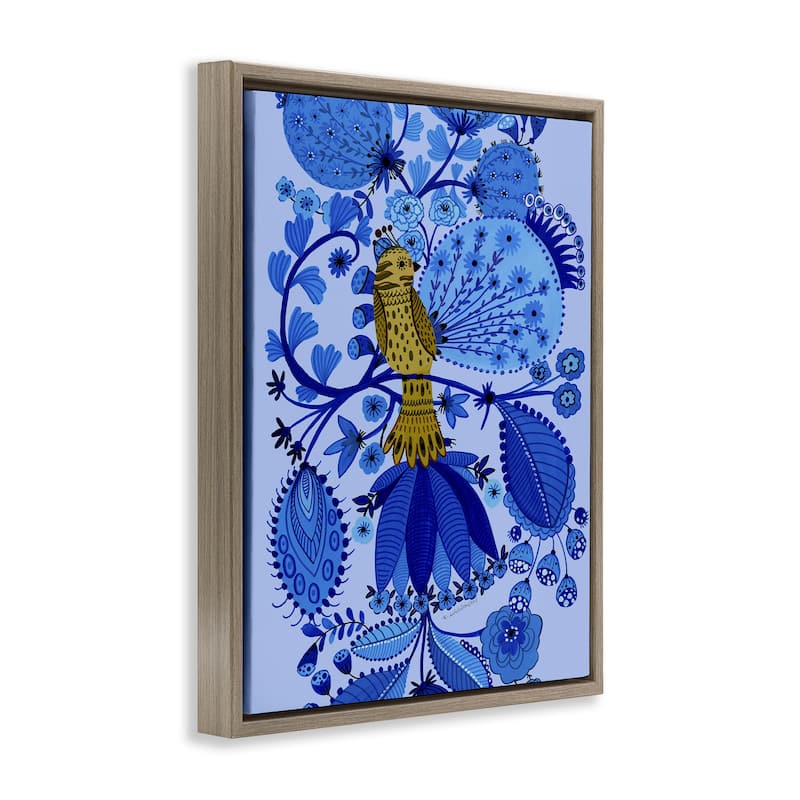 Stupell Folk Inspired Whimsical Bird Framed Floater Canvas Wall Art Design By Kay Widdowson