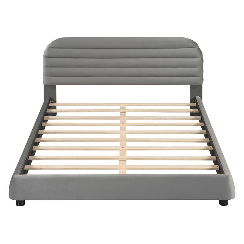 Bedroom Queen Size Velvet Upholstered Platform Bed