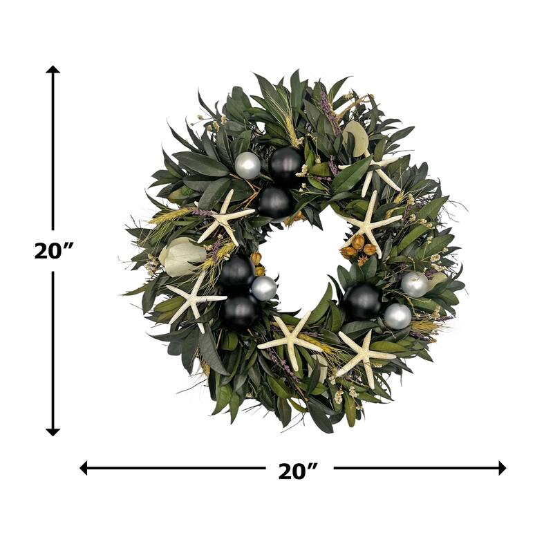 20" Coastal Holiday Preserved Floral & Starfish Mixed Wreath