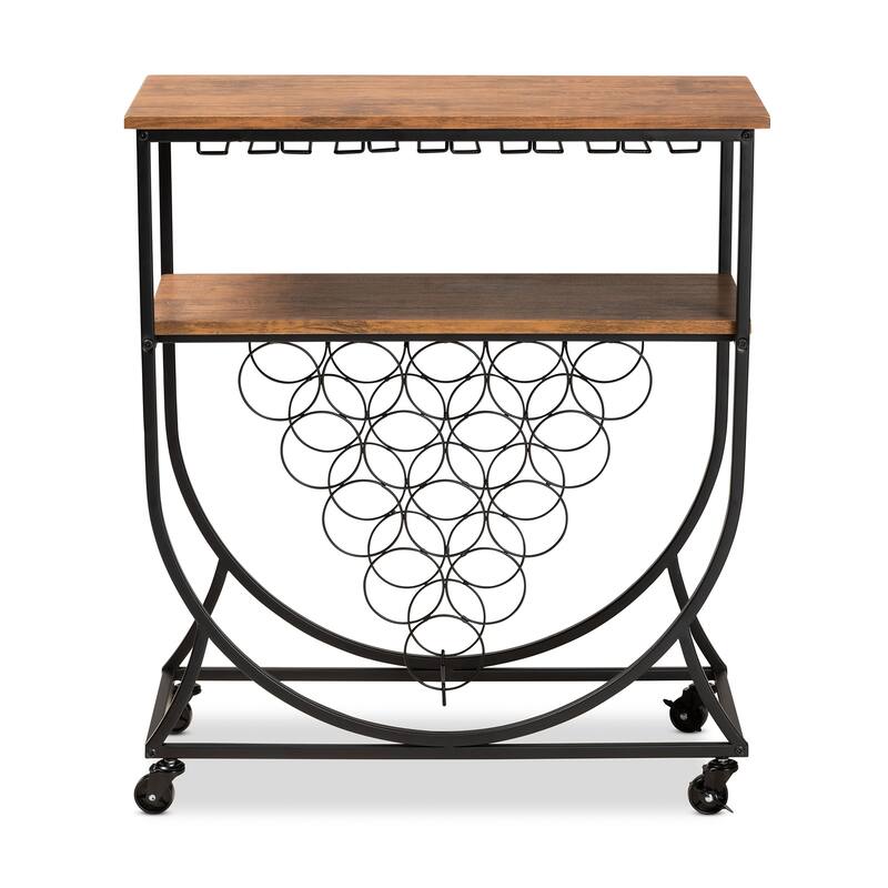 Dania Antique Vintage Industrial Metal and Wood Mobile Wine Bar Cart
