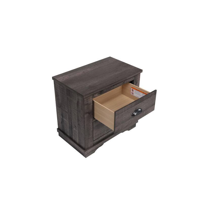 1pc Contemporary Two-Drawers Nightstand Bed Side Cabinet Wooden Furniture Rustic Gray Color