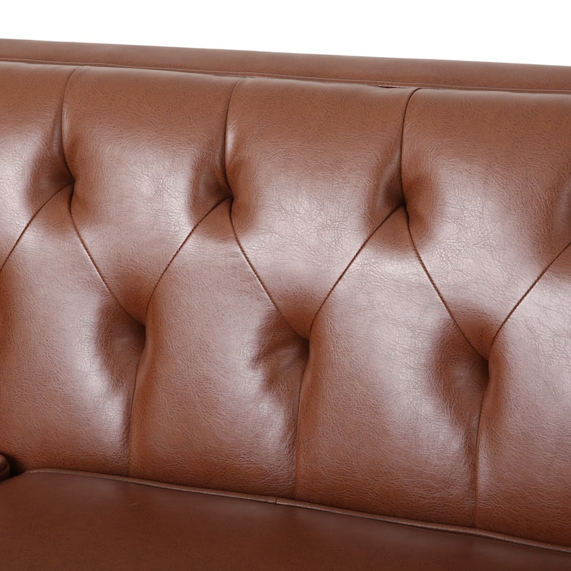 81" Faux Leather 3-Seat Couch Sofa, Wood Frame Loveseat with Armrests, Small Space Couches for Living Room, Office