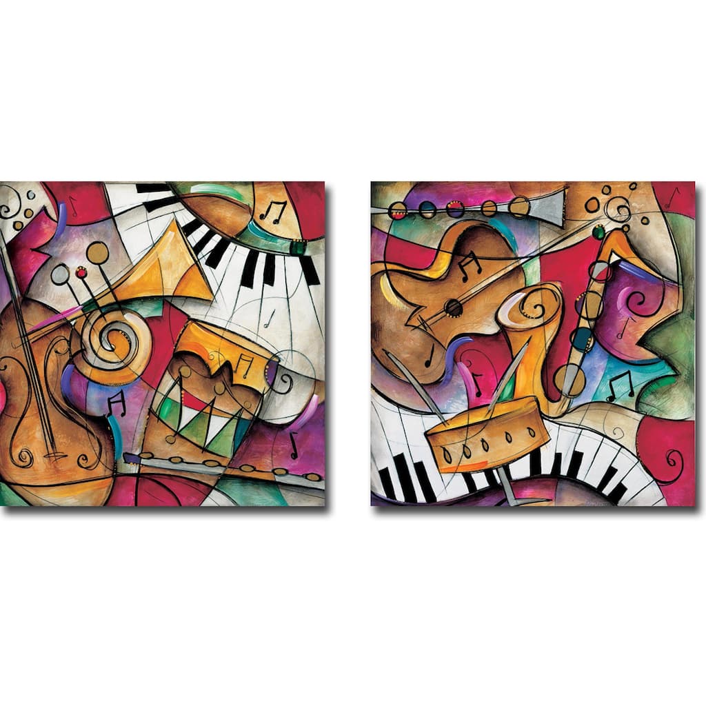 Jazz It Up I & II by Eric Waugh 2-pc Gallery Wrapped Canvas Giclee Set (18 in x 18 in Each Canvas in Set)