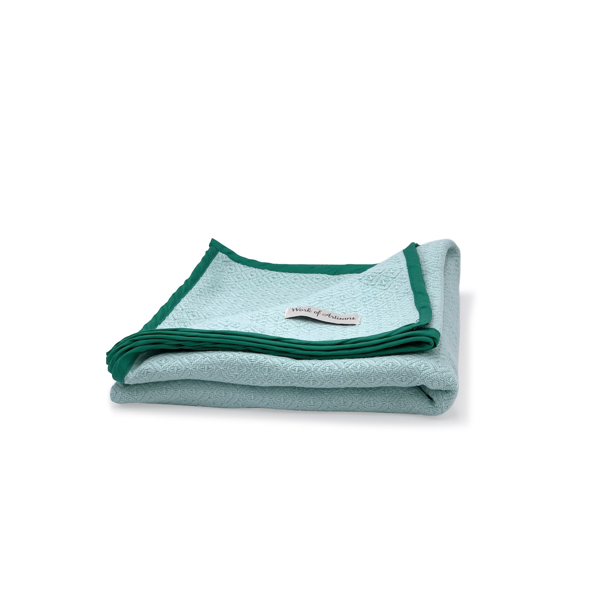 Work of Artisans Organic Cotton Woven Baby Blanket Sea Green w Dark Green Hemming