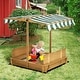 preview thumbnail 1 of 9, Wooden Kids Sandbox with Cover - Foldable Bench Seats, Adjustable Canopy, and Bottom Liner for Outdoor Play Natural