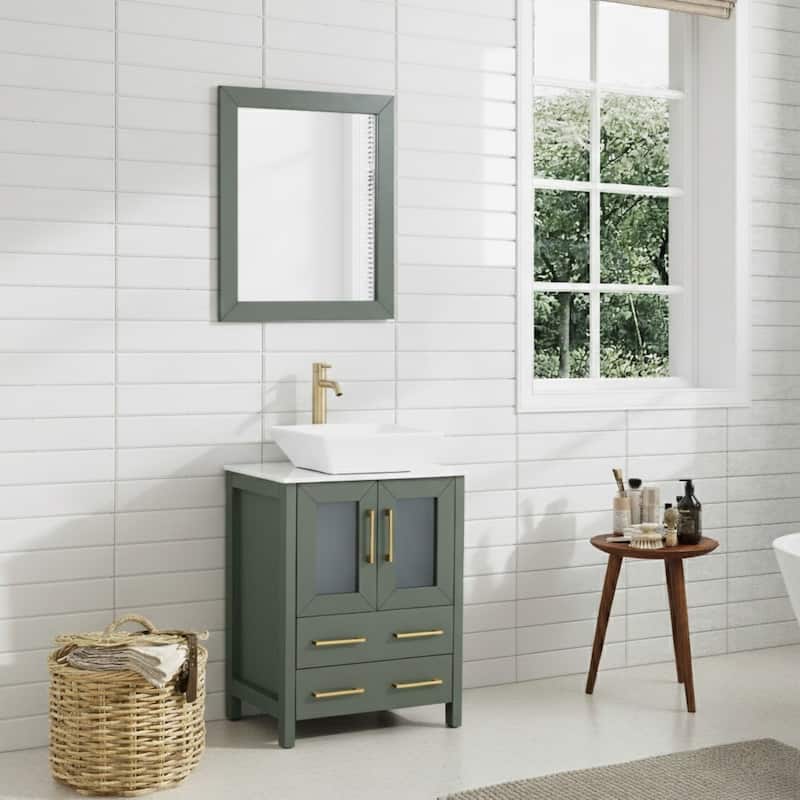 Vanity Art 24-inch Single Sink Bathroom Vanity Set With Engineered Marble Top and Free Mirror