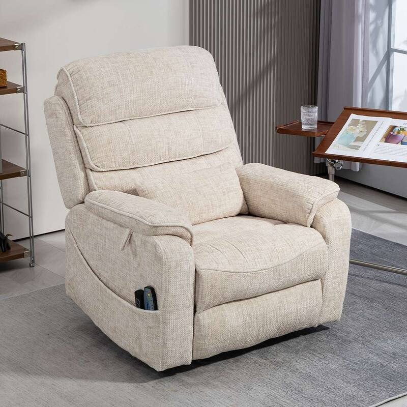 Dual Motor Oversized 180° Lay Flat Chenille Power Lift Recliner Chair with Retractable Tray, Wireless Charge