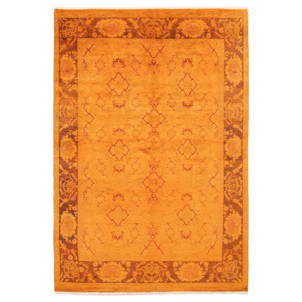 ECARPETGALLERY Hand-knotted Vibrance Light Orange Wool Rug - 6'2 x 9'1