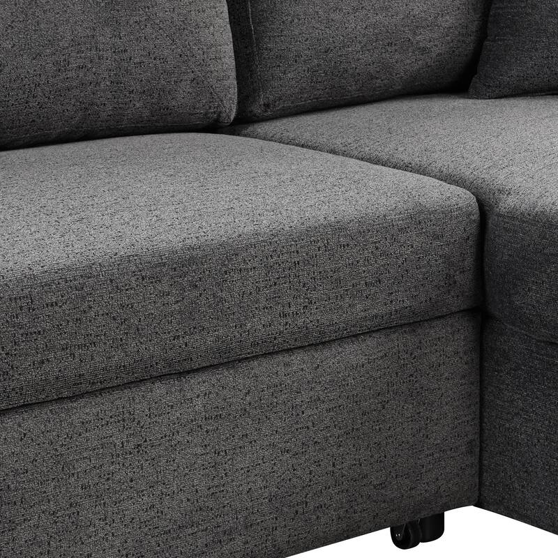 Reversible Sleeper Sectional Sofa Bed with Side Shelf and 2 Stools,Pull-Out L-Shaped Sofa Bed