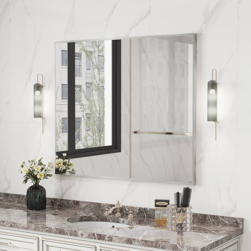 QuivaraView Wall Mounted Aluminum Frame Bathroom Vanity Mirror - 36" x 42" - Silver