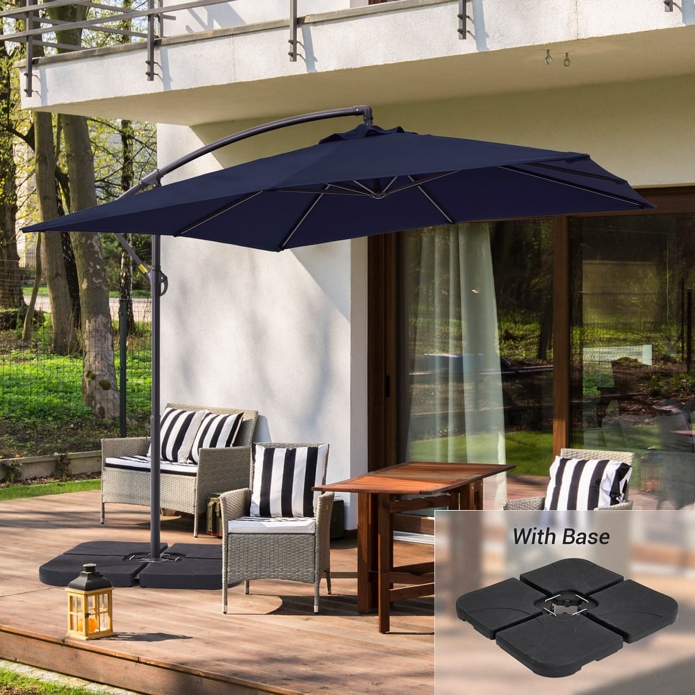 LIVOOSUN Patio 8.2ft Cantilever Offset Hanging Umbrella With a Base