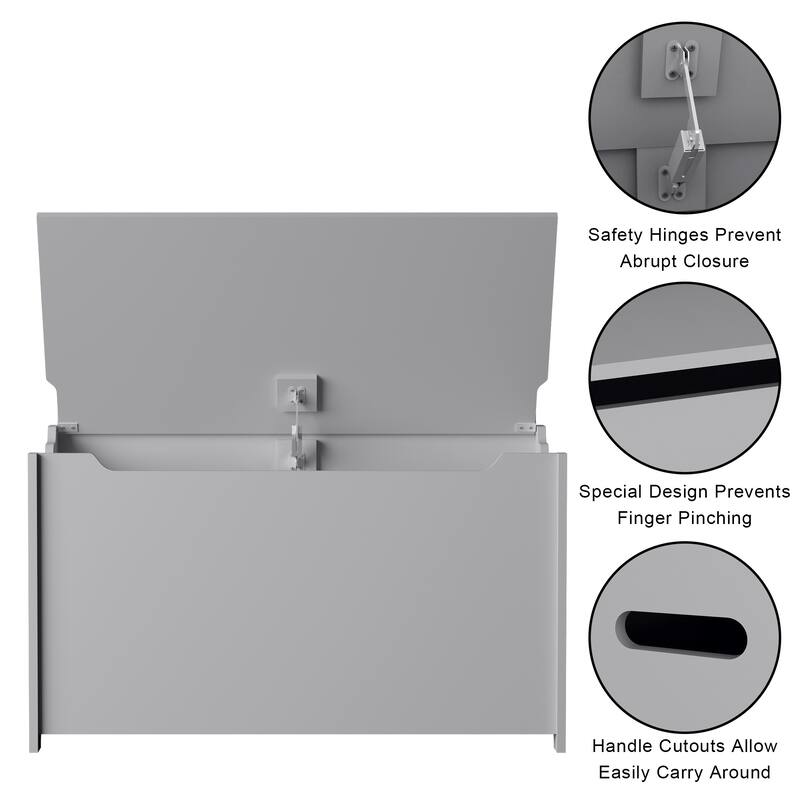 30" Kids Wooden Toy Box/Bench with Safety Hinged Lid