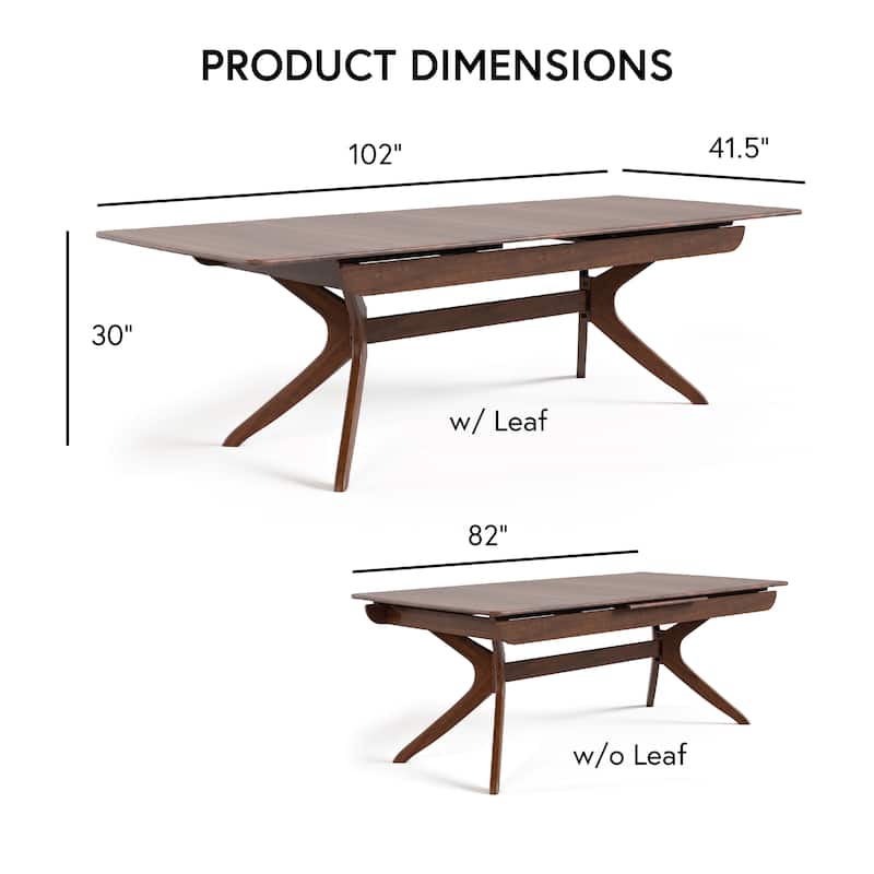 Furniture of America Abigail IV Mid-Century Modern 7-Piece Rich Walnut Solid Wood 102-inch Extendable Dining Set