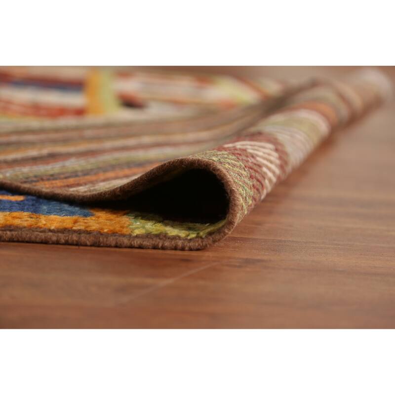 Striped Geometric Moroccan Oriental Area Rug Hand-Knotted Wool Carpet - 6'8" x 9'7"