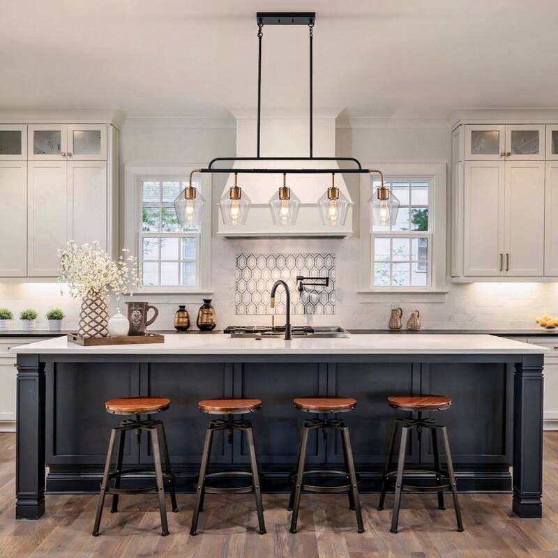 5 - Lights Modern Linear Glass Chandelier Kitchen Island Pendant Light - W44"