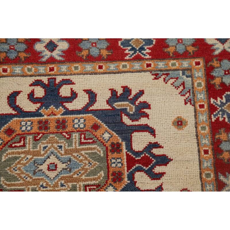 Geometric Kazak Oriental Runner Rug Handmade Foyer Wool Carpet - 2'8" x 9'7"